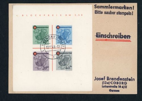 Alliierte Besetzung Franz. Zone Rheinland-Pfalz Block 1 gestempelt