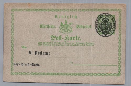 Württemberg Ganzsache - Formularaufbrauch - ungebraucht 187