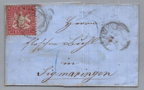 Württemberg Brief MiNr 26 - Esslingen über Reutlingen nach Sigmaringen 1863