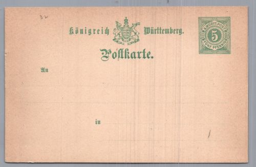 Württemberg Ganzsache P 32 - ohne Strich unter der 3. Zeile - ungebraucht