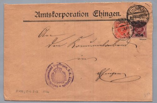 Württemberg Dienstbrief DR DMiNr 56 - Ehingen + geprüft