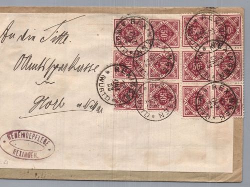 Württemberg Dienstbrief 12er MeFr - 2 Sechser Einheiten - Rexingen n. Horb 1922