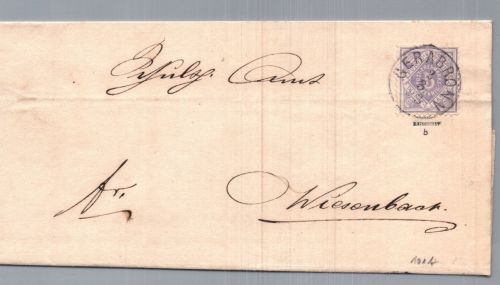 Württemberg Brief Dienst MiNr 202 b - Gerabronn nach Wiesenbach 1883 + geprüft