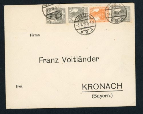 Dt. Reich Zusammendruck S12 Mischfrankatur Breslau nach Kronach