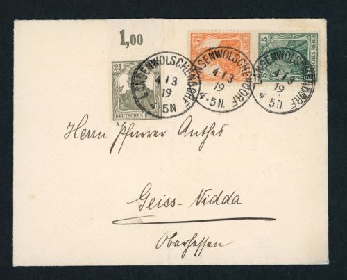 Dt. Reich Zusammendruck S3 Mischfranktur Langenwolschendorf nach GEiss Nidda