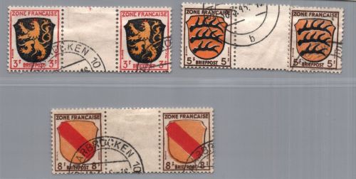 Französische Zone Allg. Ausgabe Michel Nummer 2ZW - 4ZW gestempelt