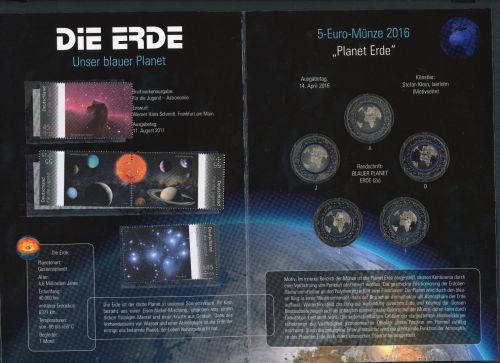 Numisblatt Planet Erde - Die Erde unser blauer Planet - 5 x 5 EUR Münze