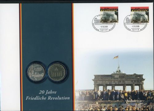 Numisbrief 20 Jahre Friedliche Revolution 2009, 10 DM Deutschland + 20 Mark DDR