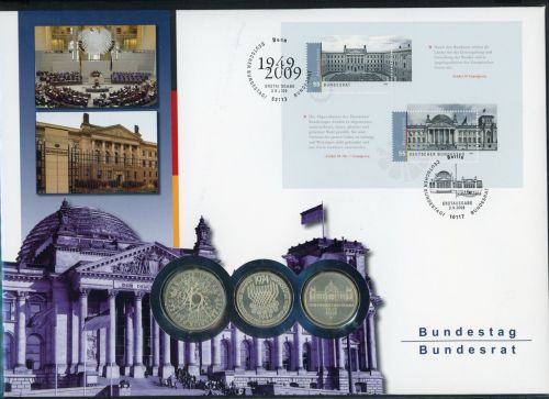 Numisbrief Bundestag / Bundesrat 2009 10 DM + 2x 5DM