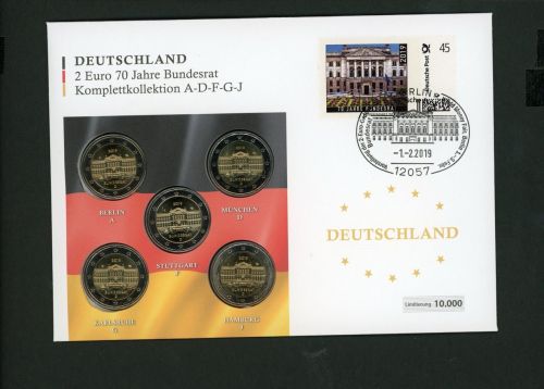 Numisbrief 70 Jahre Bundesrat mit 5x 2 EUR Gedenkmünze
