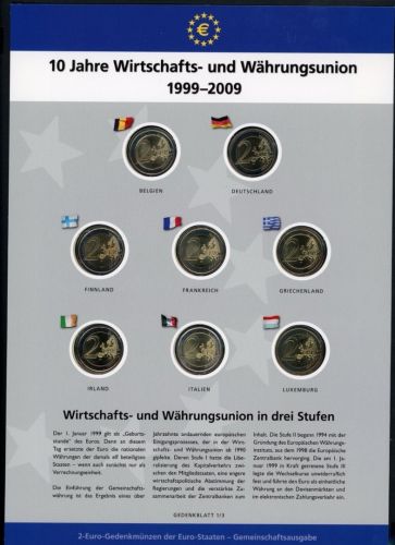 Numisblatt 10 Jahre Wirtschafts - und Währungsunion 16 x 2 EUR