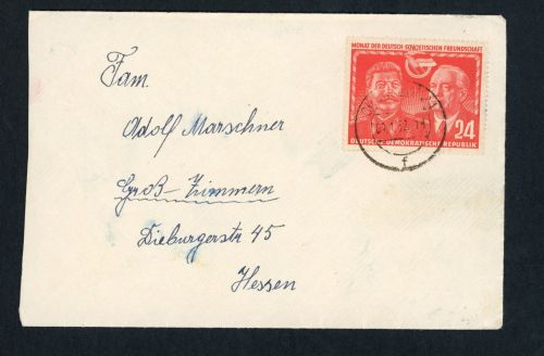 DDR Michel Nummer 297 Einzelfrankatur , Chemniz nach Groß-Zimmern 1952