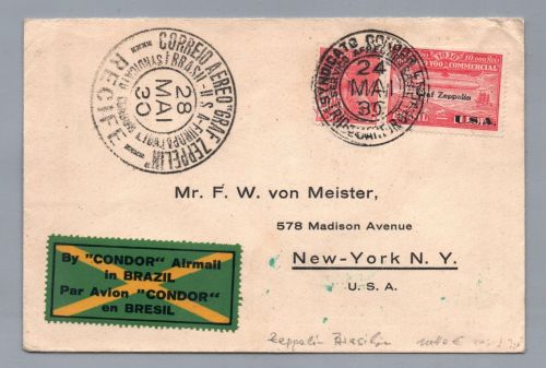 Zeppelin Beleg Condor-Zeppelin Brasilien Recife nach New York USA 1930