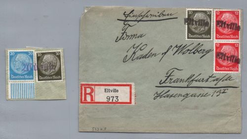 Dt. Reich Einschreiben Brief - Hindenburg - Eltville nach Frankfurt a M 1940