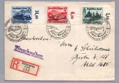 DR Brief Einschreiben Nürburgring Eifel Rennen + Rand 1939 nach Berlin