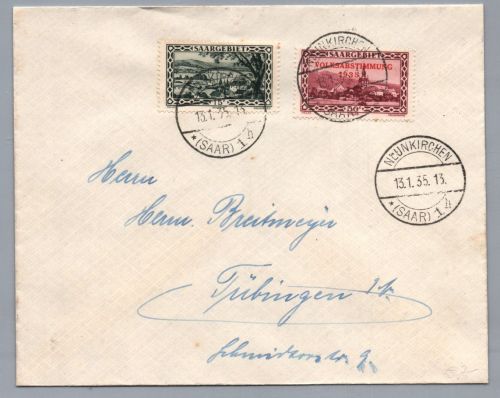 Dt. Reich Brief - Volksabstimmung im Saargebiet - Neunkirchen nach Tübingen 1935