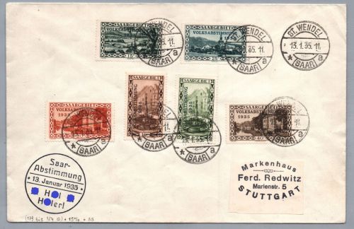 Dt. Reich Brief - Volksabstimmung im Saargebiet - St Wendel nach Stuttgart 1935