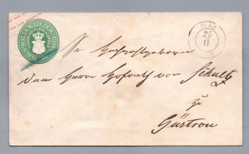 Mecklenburg-Schwerin Ganzsache U6 Plau nach Güstrow