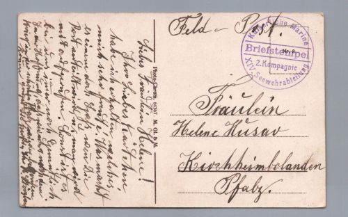 Feldpost Marine AK Nassau Klasse - XIV Seewehrabteilung nach Kirchheimbolanden