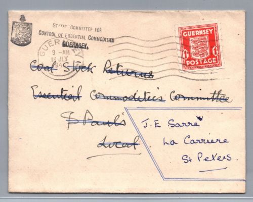 Brief Guernsey EF 1941 nach St Peters