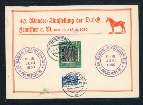 Bund Michel Nummer 113 Gedenkkarte 40. Wander Ausstellung der DLG 1950