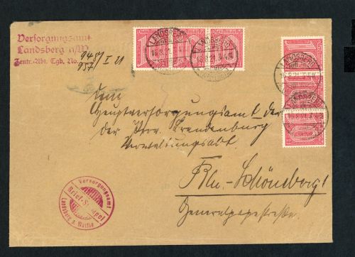 DR Brief Infla Dienst Mehrfachfrankatur Mi.Nr. 17 , Landsberg