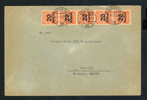 DR Brief Infla Dienst Mehrfachfrankatur Mi.Nr. 90 , Berlin 21.09.23