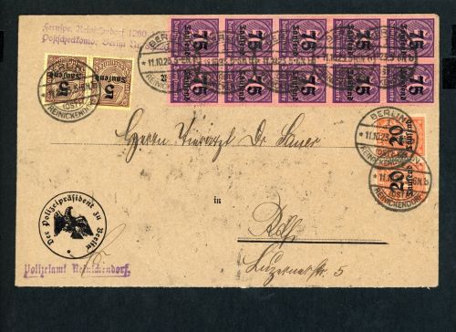 DR Brief Infla Dienst Mischfrankatur Michel Nr. 89 + 90 + 91 Berlin 11.10.23