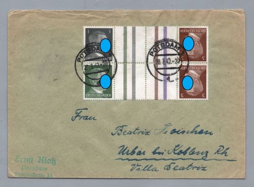 Brief Dt. Reich MiNr KZ 37.1 + KZ 38.1 - Potsdam nach Koblenz 1942