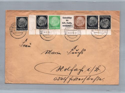 Brief Dt. Reich Zusammendruck - Metzingen nach Wolfach 1939
