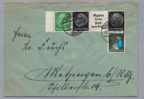 Brief Dt. Reich MH Zusammendruck - Nagold nach Metzingen 1942