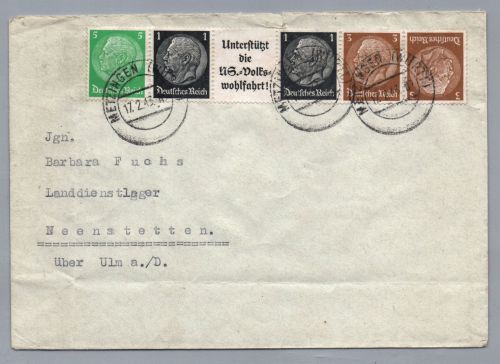 Brief Dt. Reich MH Zusammendruck - Neenstetten über Ulm 1943