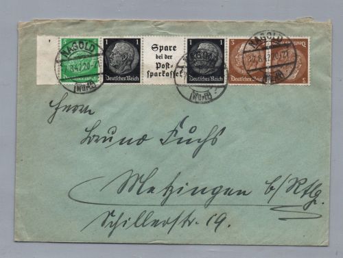 Brief Dt. Reich MH Zusammendruck - Nagold nach Metzingen 1942