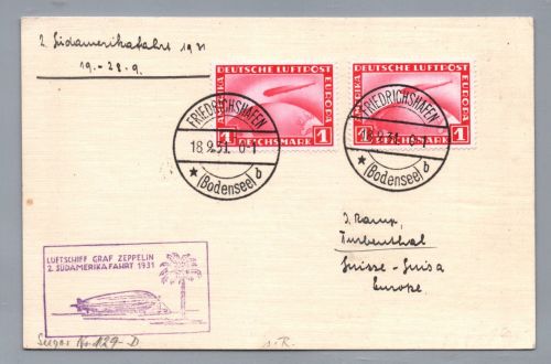 Graf Zeppelin Beleg 2. Südamerikafahrt 1931 - Mehrfachfrankatur in die Schweiz