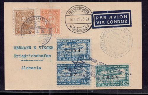 Paraguay Zeppelin Beleg 1935 Einschreiben Asuncion nach Friedrichshafen