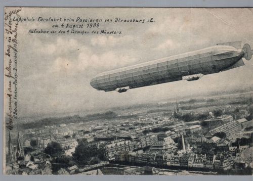 Ansichtskarte Zeppelin Fernfahrt Strassburg 1908 nach Ludwigshafen