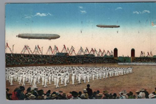Ansichtskarte Zeppelin über dem XII Turnfest in Leipzig 1913 nach Wien