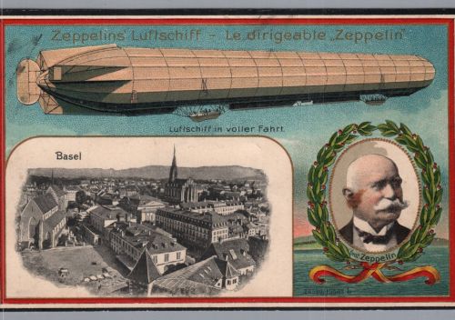 Auslands Ansichtskarte Zeppelin Luftschiff Dreibild - Basel 1903 nach Waidhof