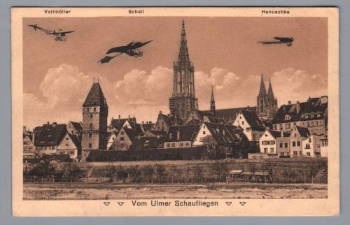 Ansichtskarte Schaufliegen Flugzeuge Ulm - Feldpost 1914 nach Dresden