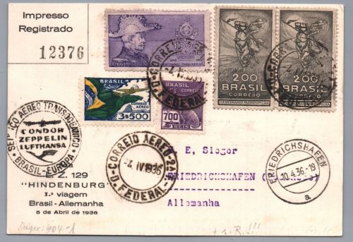 Dt Reich Zeppelin Brief 1. Südamerikafahrt Brasilien 1936 + Unterschrift Sammt