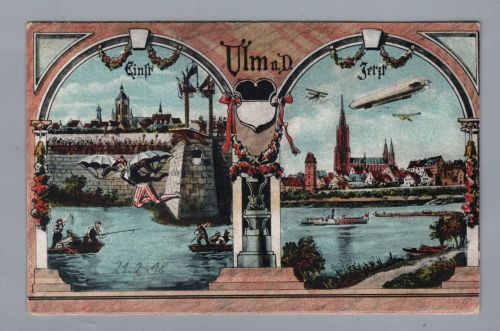 Ansichtskarte Zeppelin über Ulm - Erinnerung Flugversuch 1811 - Feldpost 1918