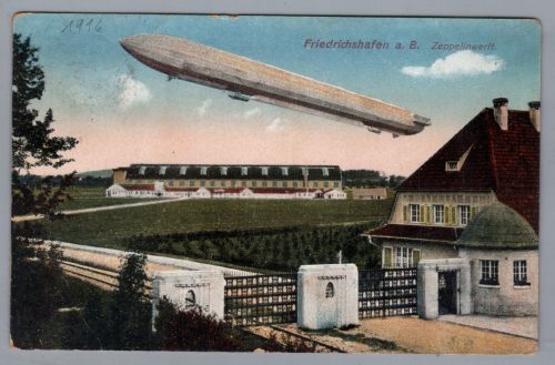 Ansichtskarte Zeppelinwerft Friedrichshafen - Feldpost 1916