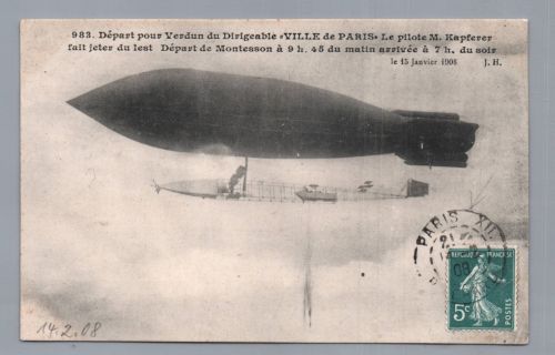 Ansichtskarte Luftschiff Ville de Paris - Überführung nach Verdun 1908