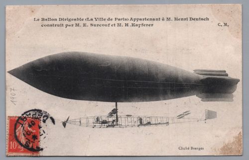 Ansichtskarte Luftschiff Ville de Paris - Fahrt über Paris 1907