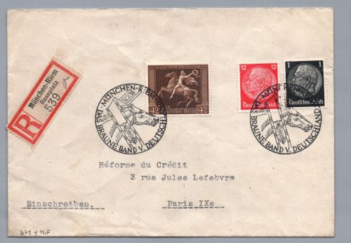 Auslands Brief Einschreiben DR MiNr 671 München Riem 1938 nach Paris Frankreich