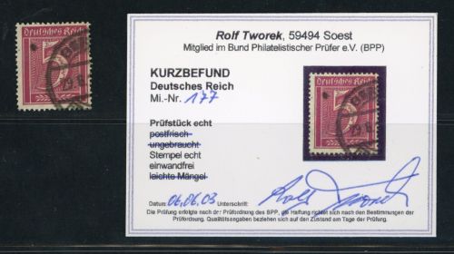 Deutsches Reich Michel Nr. 177 gestempelt --Befund