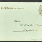 Ganzsache P 80A Antwortkarte Mössingen geprägtem Post Kontrollstempel 1908
