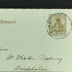 Ganzsache P 80A Antwortkarte Mössingen geprägtem Post Kontrollstempel 1908