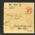 Bayern Einzelfrankatur Paketkarte Mi.Nr. 99 Moosburg n. Großeibacherforst 1916