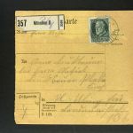 Bayern Einzelfrankatur Paketkarte Mi.Nr. 102 München n. Plattling 1916